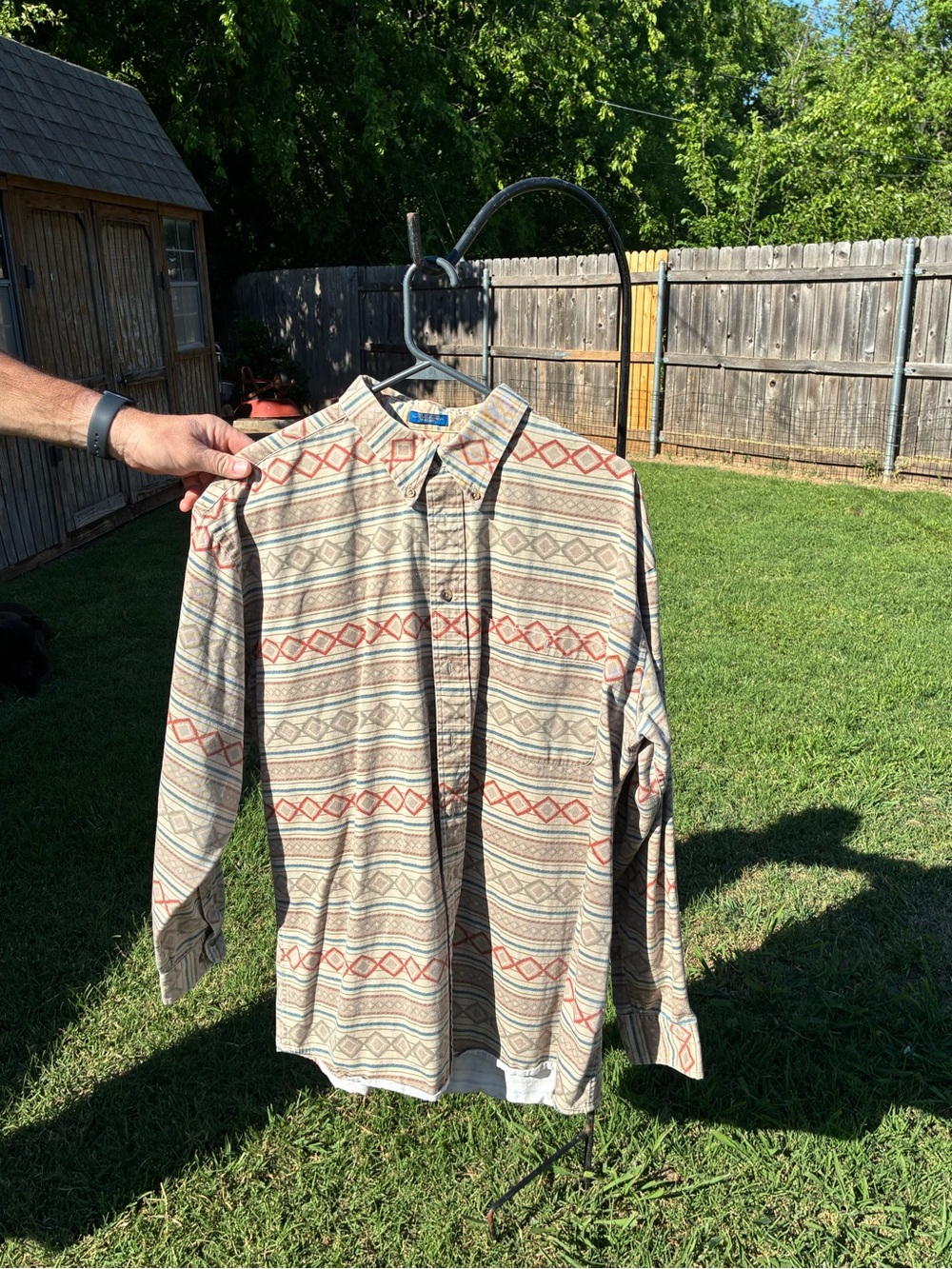 Pendleton Beige Aztec-Striped Button-Up with Rust and Blue Accents